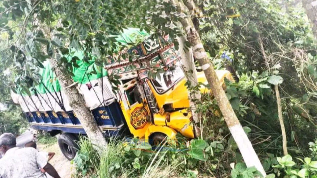 গোপালপুরে মালবাহী ট্রাক খাদে, অল্পের জন্য প্রাণহানি এড়াল