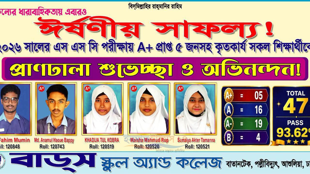 এসএসসি পরীক্ষায় বাডস স্কুল অ্যান্ড কলেজের অভাবনীয় সাফল্য। 