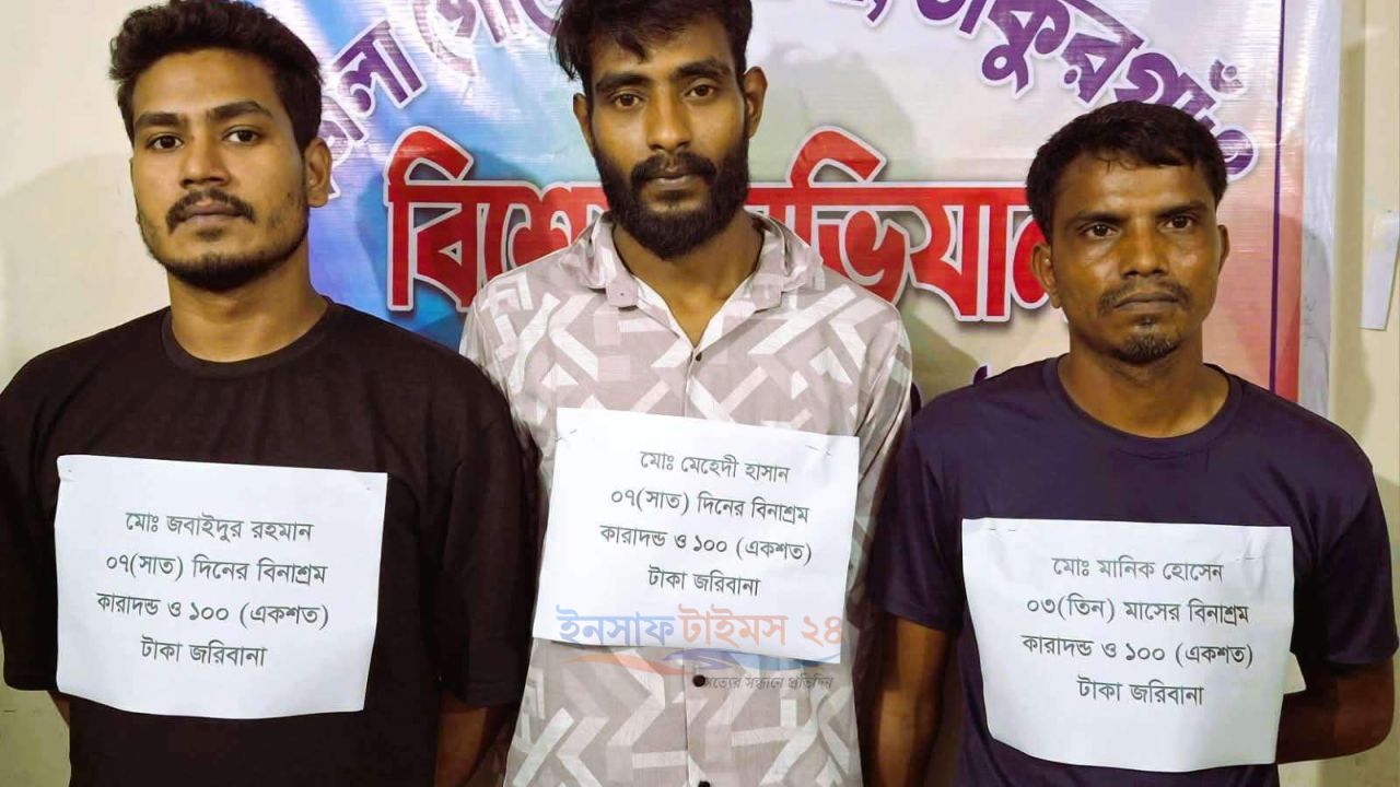 ঠাকুরগাঁওয়ে ডিবি পুলিশের মাদকবিরোধী অভিযান: ভ্রাম্যমাণ আদালতে তিন মাদক কারবারি কারাদণ্ডপ্রাপ্ত
