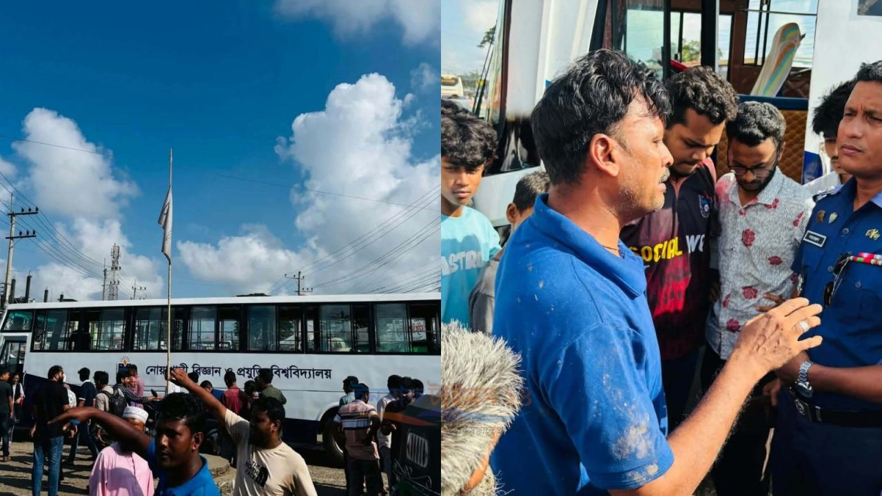 নোবিপ্রবি বাস-মোটরসাইকেল সংঘর্ষ, চালককে মারধর-ভাঙচুরের ঘটনায় গ্রেপ্তার ২